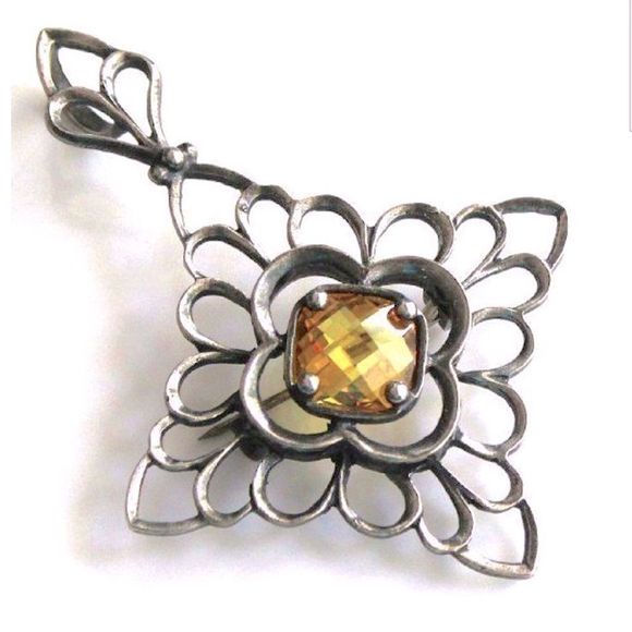 SILPADA Sterling Silver Faceted Citrine Pendant S1222 Sterling Omega Necklace - Picture 3 of 9